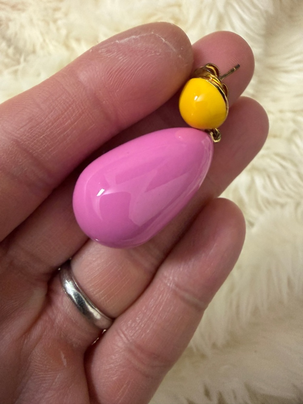 Eshvi Two-Tone Drop Earrings featuring hot pink enamel teardrop drops - Picture 5 of 6